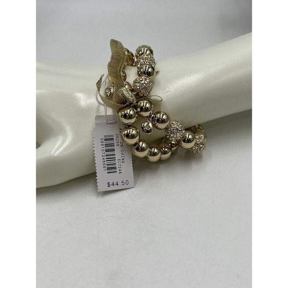 J. Crew Polished Gold Tone Pavé Stretch bracelets Set Of Two NEW - Picture 3 of 11